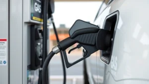 Photorealistic compressed natural gas CNG fueling pump dispensing fuel into vehicle tank, high-pressure hose connection, modern station setting, clean industrial equipment, no visible text or signage on equipment