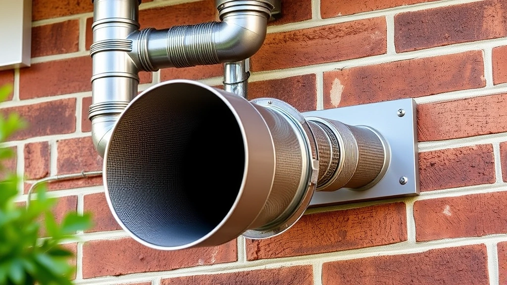 Close-up of direct vent dual-pipe exhaust system on exterior home wall, showing inner and outer concentric pipes, clear venting pathway, professional installation against brick