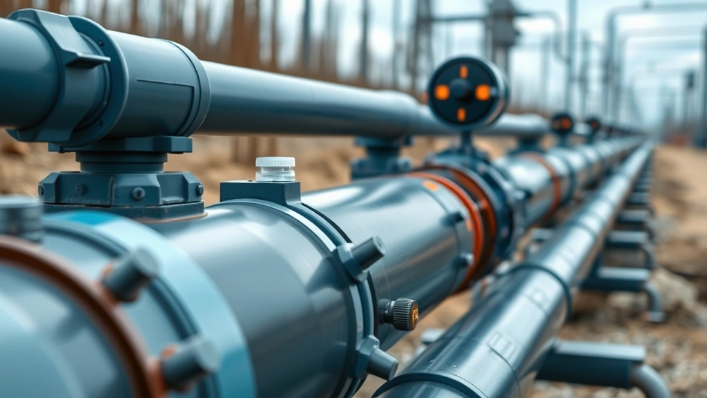 Close-up of advanced natural gas pipeline with digital monitoring equipment and sensors for methane leak detection, showcasing utility modernization technology