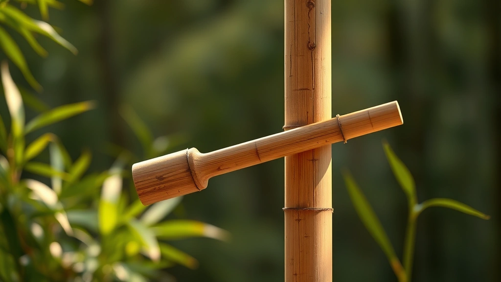 Photorealistic image of sustainable bamboo bong against soft natural light, emphasizing organic material texture and sustainable craftsmanship details