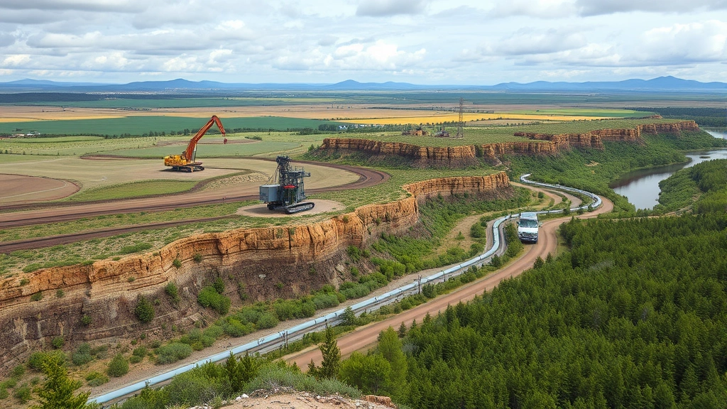 Environmental impact of natural gas extraction showing landscape with pipeline infrastructure and natural terrain, illustrating resource extraction challenges and ecosystem considerations