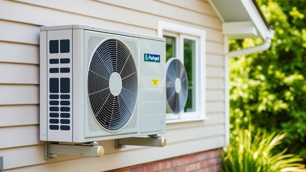 Modern heat pump system installed on exterior residential wall with green vegetation background, symbolizing electrification and home energy efficiency improvements