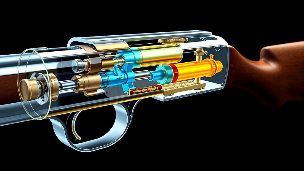 Cutaway technical illustration of rifle gas system showing gas flow regulation through precision-engineered block, with internal components visible and pressure visualization