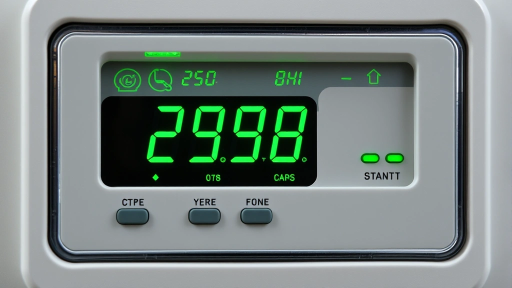 Smart energy meter display showing digital consumption data with green LED indicators and modern design