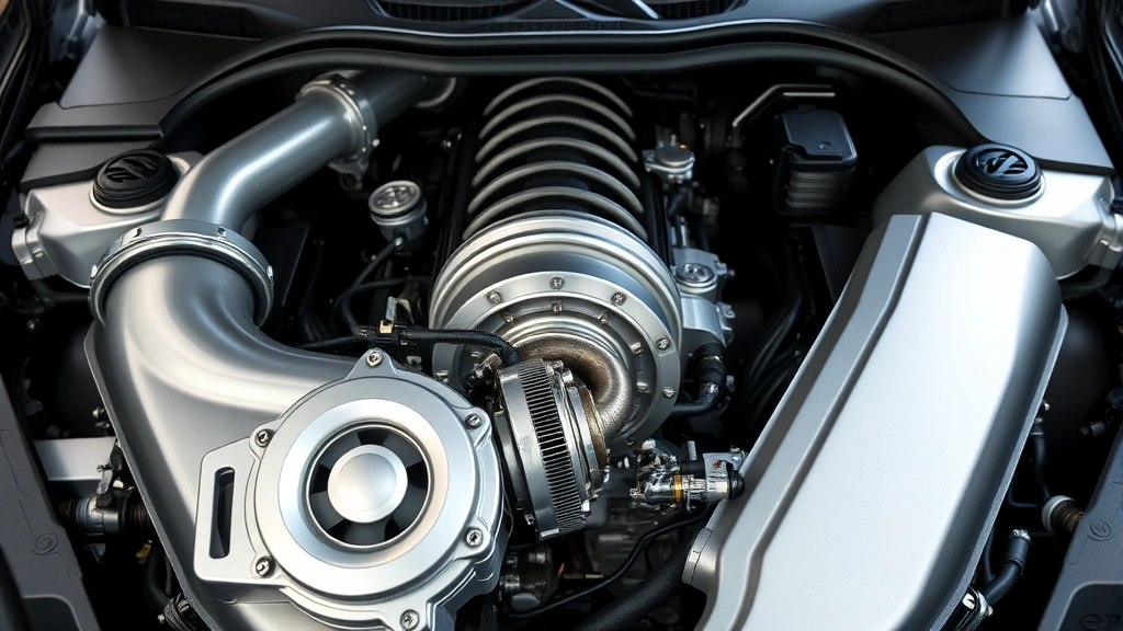 Close-up of an advanced hybrid engine compartment showing modern turbocharger and clean engine components, representing efficient powertrain technology and mechanical innovation
