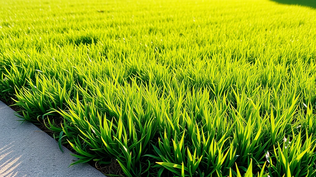 Lush green residential lawn with neatly edged borders, morning sunlight, close-up of soil and grass interface showing clean edge definition, photorealistic, no equipment visible