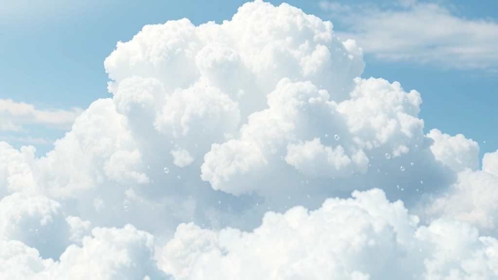 Photorealistic image of atmospheric water vapor and aerosol particles interacting in cloud formation process, showing microscopic detail of condensation nuclei and water droplets, scientific visualization style, no labels