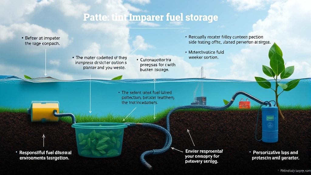 Photorealistic image showing the environmental impact of improper fuel storage, depicting contaminated soil and water testing equipment, emphasizing responsible fuel disposal and environmental protection measures