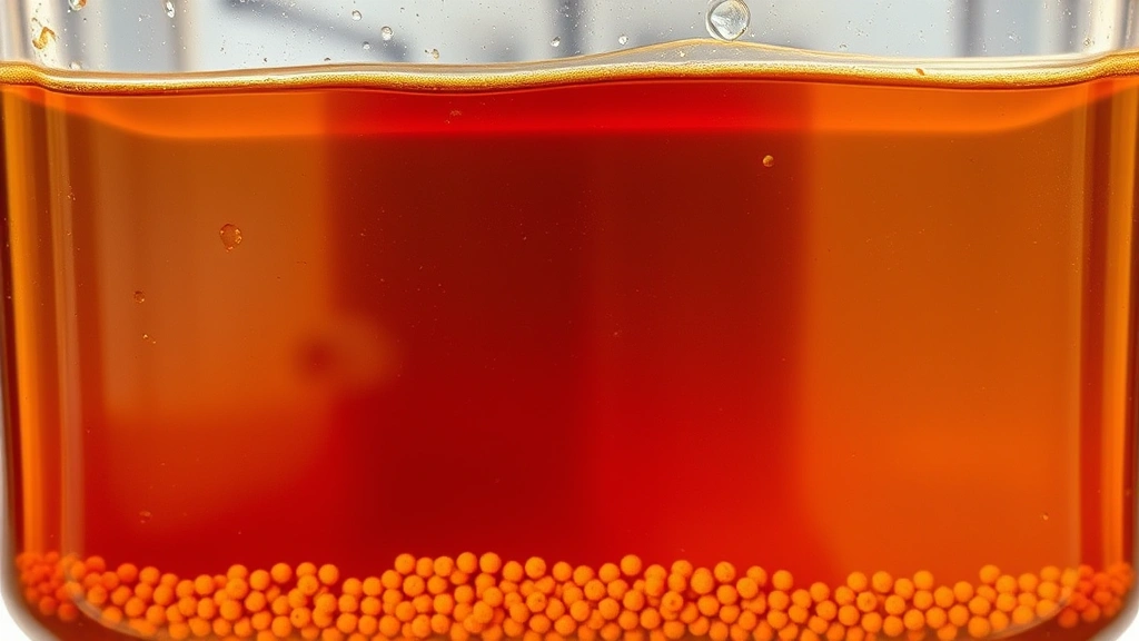 Cross-section view of fuel degradation stages showing fresh clear gasoline transitioning to amber-colored oxidized fuel with visible sediment particles settling at container bottom