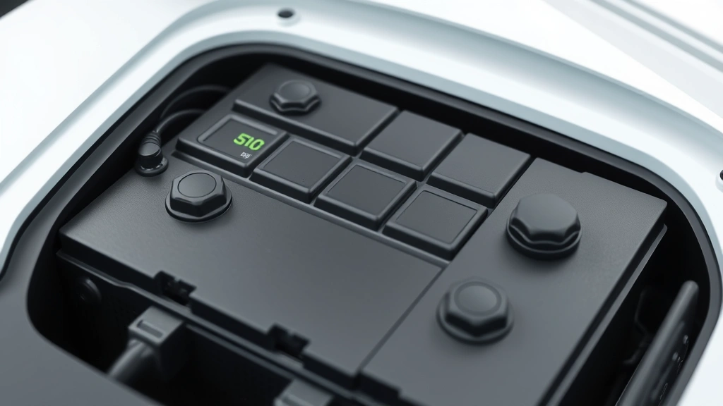 Close-up of electric vehicle battery pack showing advanced technology and sustainable energy storage system with clean, minimalist design