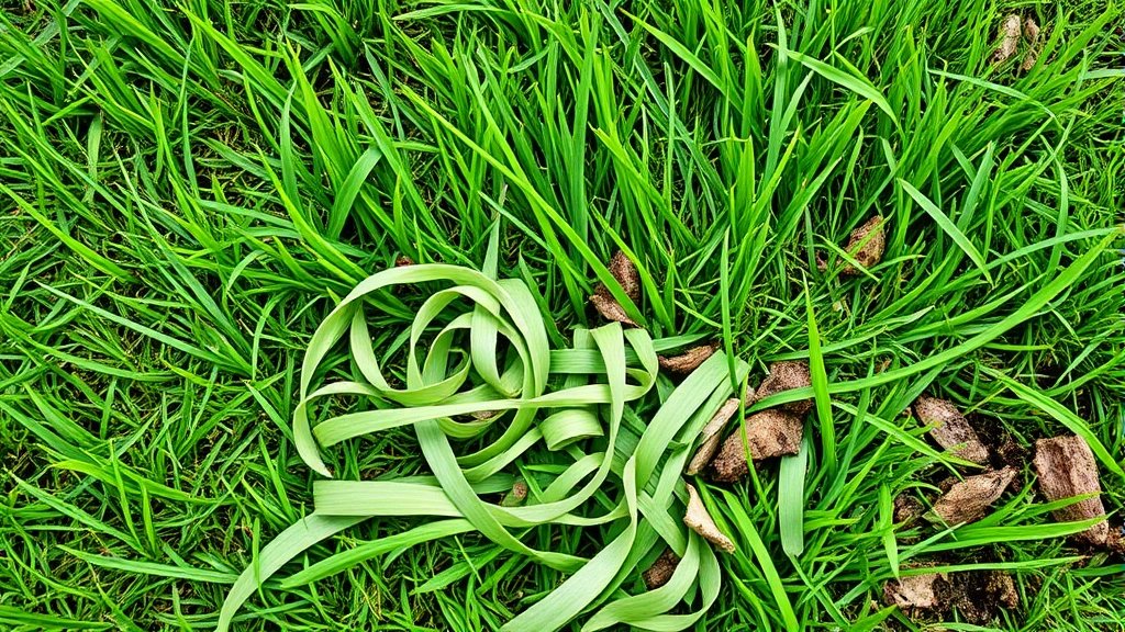 A verdant green lawn with freshly mulched grass clippings visible on the soil surface, showing nutrient cycling and sustainable lawn care practices