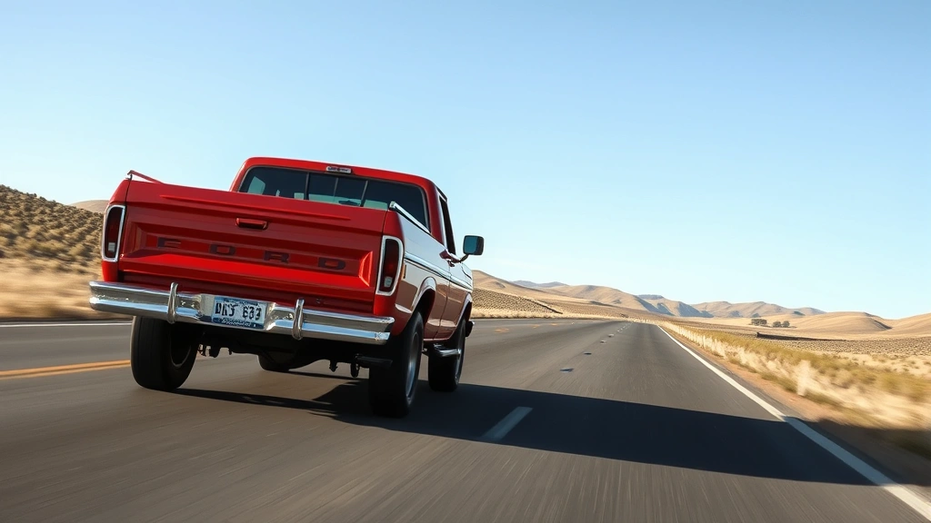 Open road highway stretching into distance with Ford Maverick truck traveling steadily, clear weather, rolling hills landscape, demonstrating highway fuel efficiency conditions