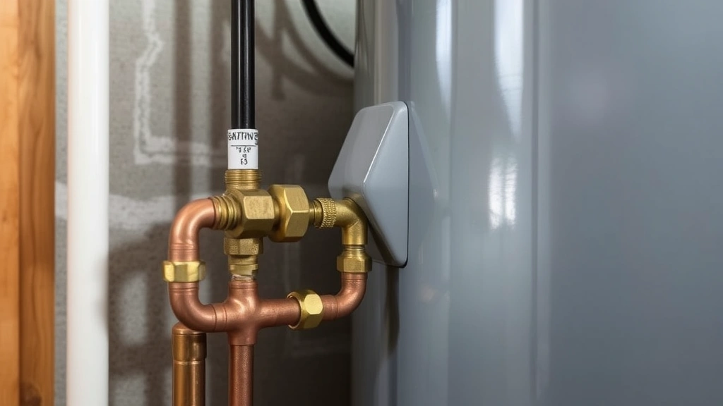 Close-up of a residential gas water heater tank in a basement utility room showing the burner assembly and water heater gas valve with copper pipes, professional maintenance setting, natural lighting, no text or labels visible